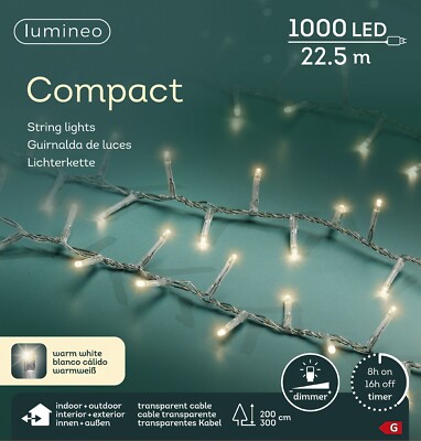 Lumineo Lichterkette Compact 1000 LED 22,5 m warm weiß, transparentes Kabel