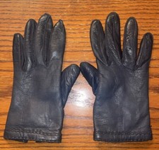 Vintage W.P.L Soft Black LEATHER GLOVES Italian Size 6 1/2. 100 Wool Line