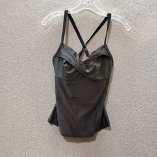 Athleta Women Swimwear 34 B/C Black Tankini Twist Front Removable Pads