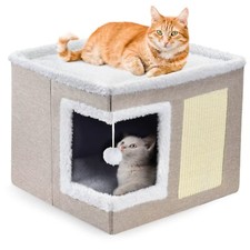 Cat Bed for Indoor Cats Large Covered Cat House with Scratch Pad Foldable Cat...