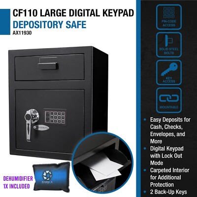Barska Large Keypad Depository Safe Door Drop Slot + Back-up Keys + Dehumidifier