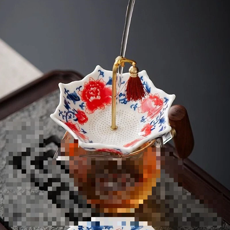 Colador de té de porcelana azul y blanco con forma de paraguas vajilla de té decoración de mesa de té Foto 3 de 4