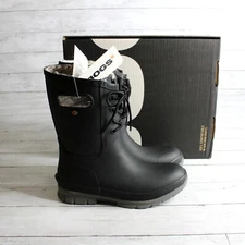 Bogs Women's Winter Waterproof Rain Snow Boots Size 10 Black Lace Plush Faux Fur