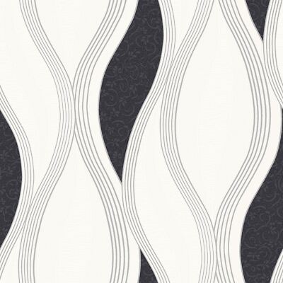 Metallisch Wellen Geometrische Tapete E62009 Glitzer Schwarz Silber Wandtapete