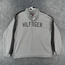 Tommy Hilfiger Sweatshirt Mens Extra Large Gray Fleece 1/4 Zip w Spell Out Logo