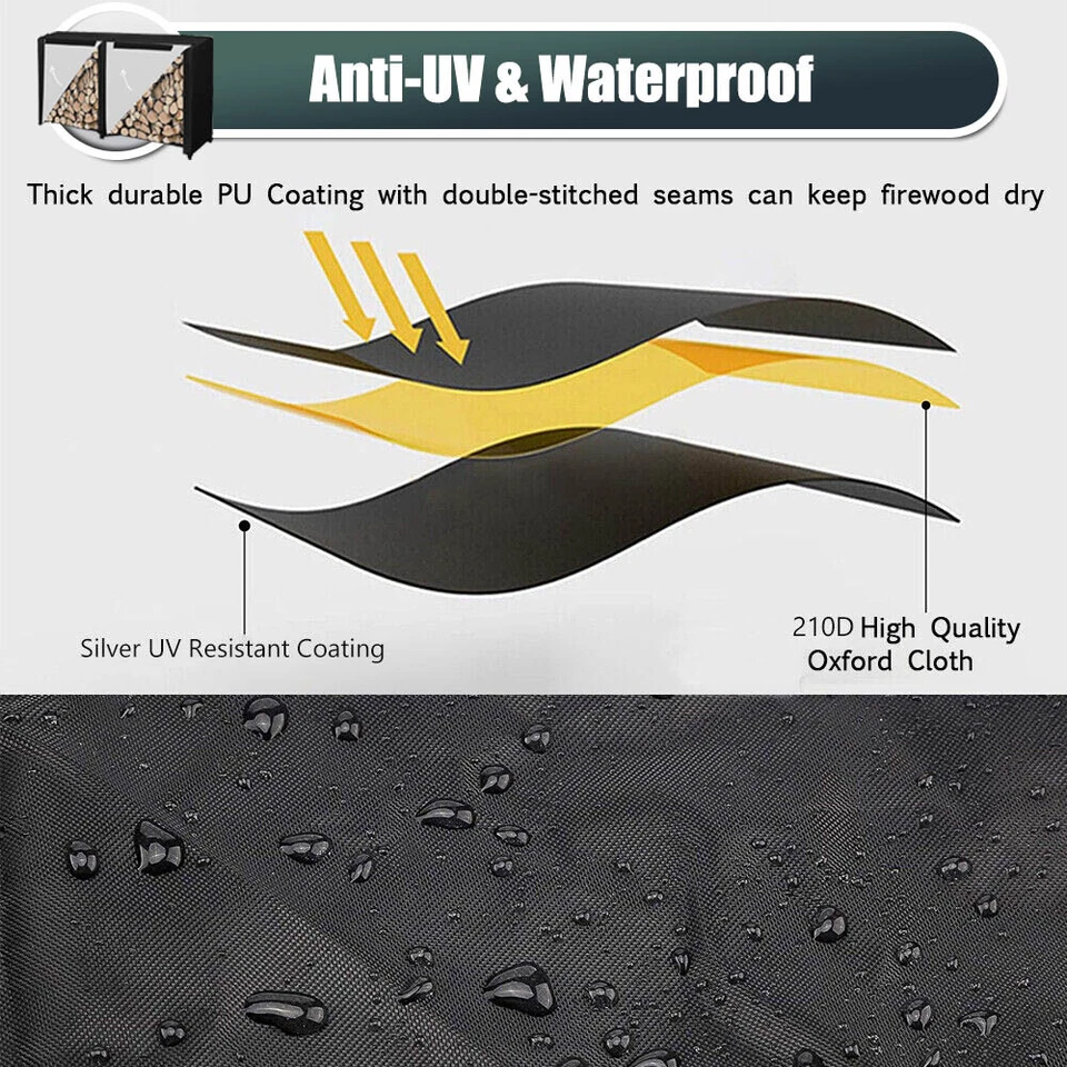 8FT Waterproof Firewood Log Rack Cover Heavy Duty Outdoor Wood Holder Protector - Image 3 of 4