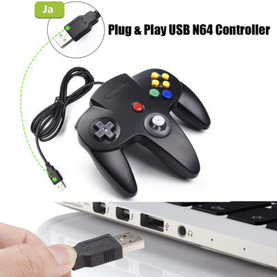 Für Retro 64-Bit Nintendo N64 Controller USB Für PC Windows Raspberry Pi Schwarz