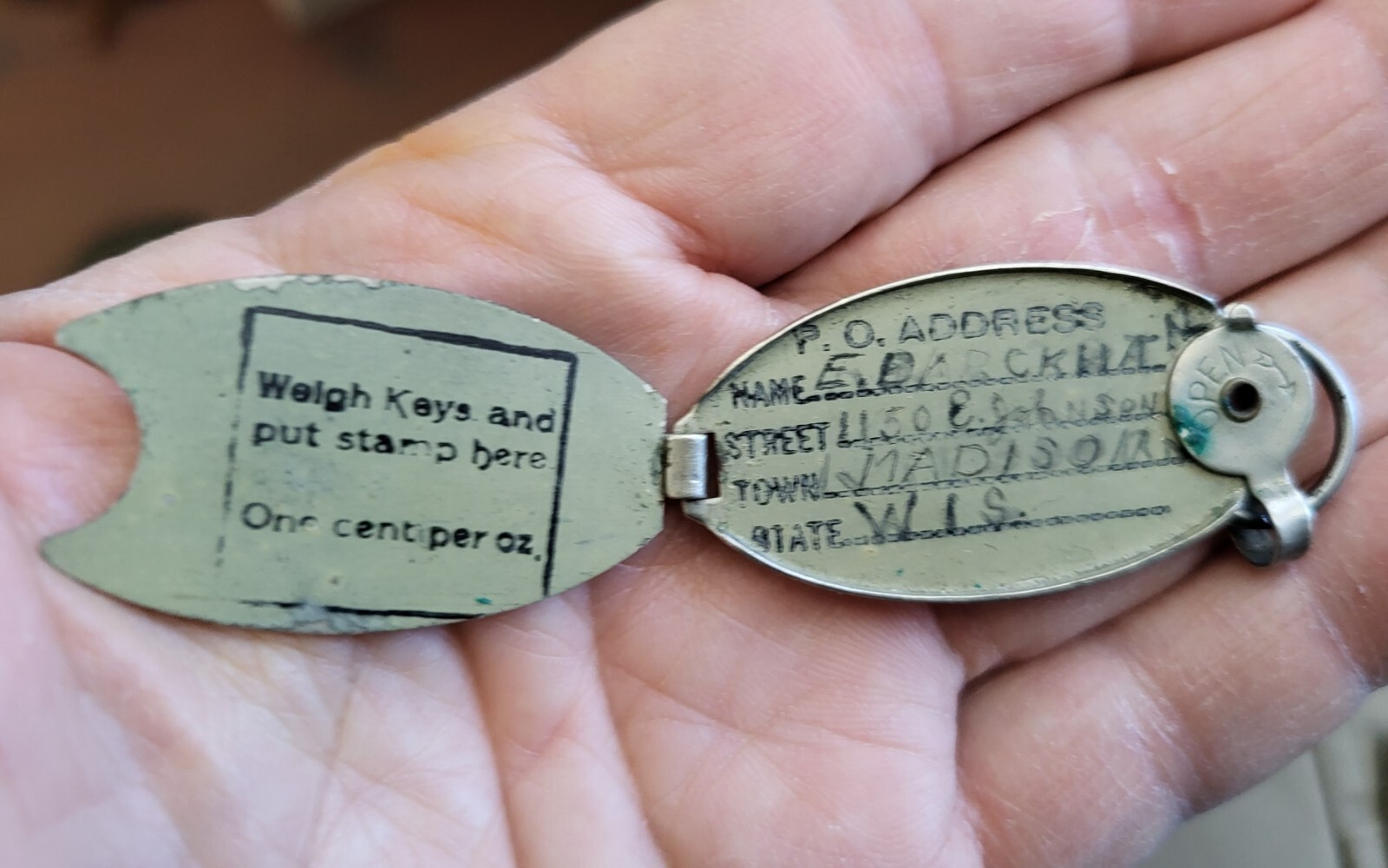 Antique Key Fob Tag Ring Glenn Curtiss Lost Key Finder Return Mailer 1901 PATENT