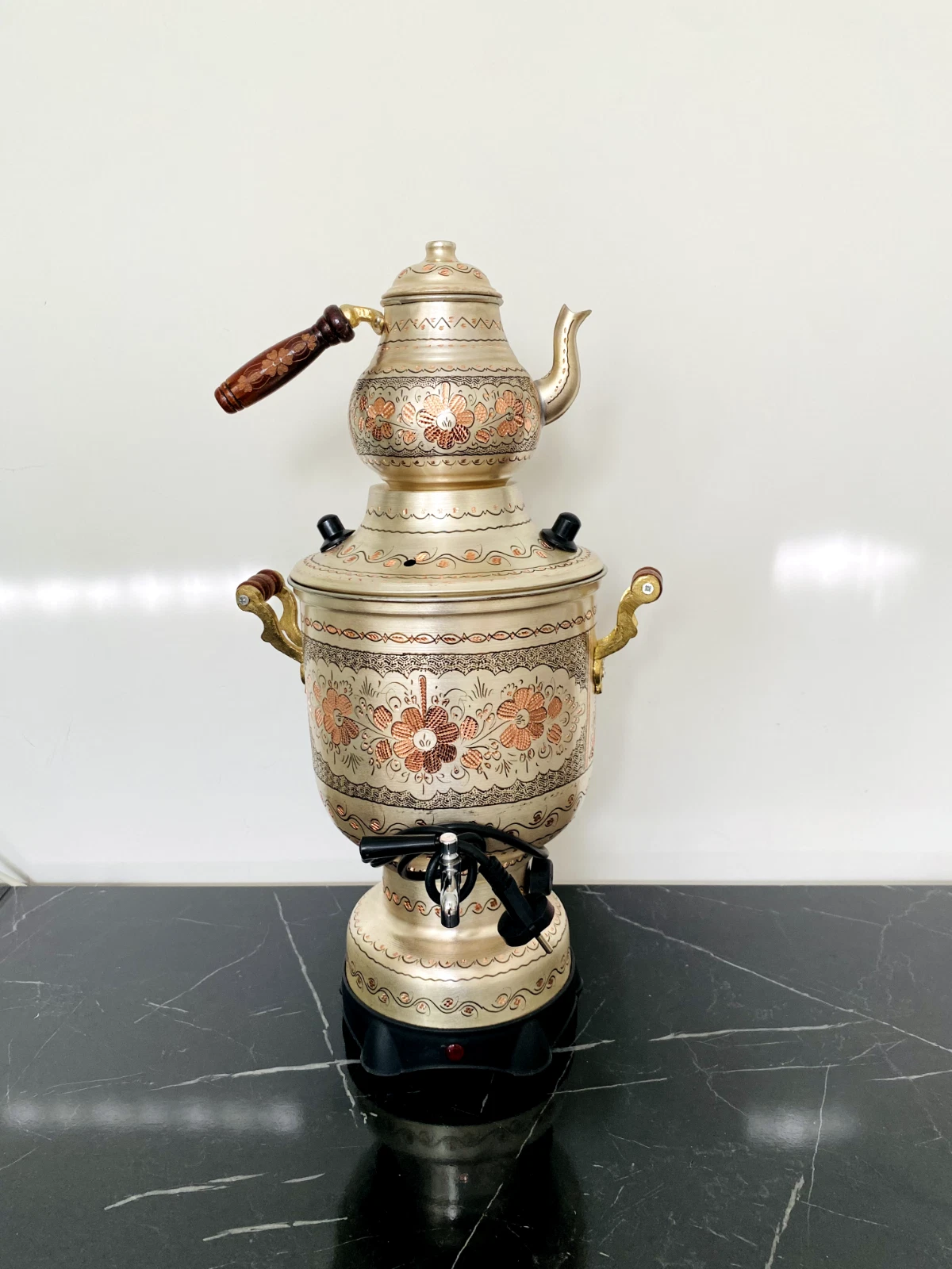 5 lt- Gray Electric Copper Samovar-Thermostat Tea Set,Cylinder Kettle
