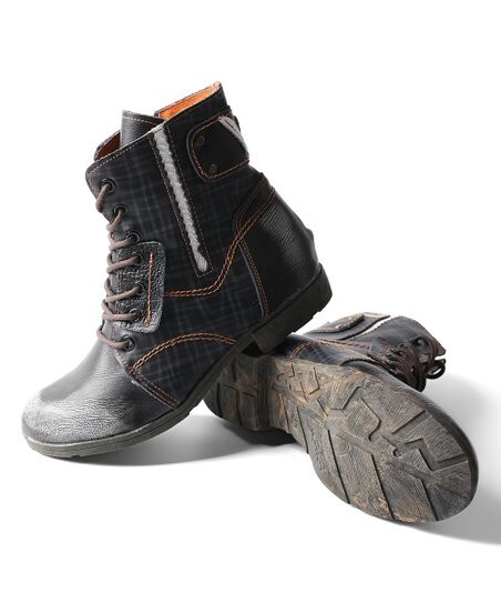 TMA Eyes Women's Boots 9.5M EU 42 Black Leather Plaid