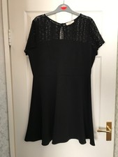 Ladies Wallis Black Dress With Lace Detail - Size 16