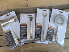 NEW ROCKLER Bar Tool Turning Kit - Jigger Muddler Cocktail Strainer & Bar Spoon