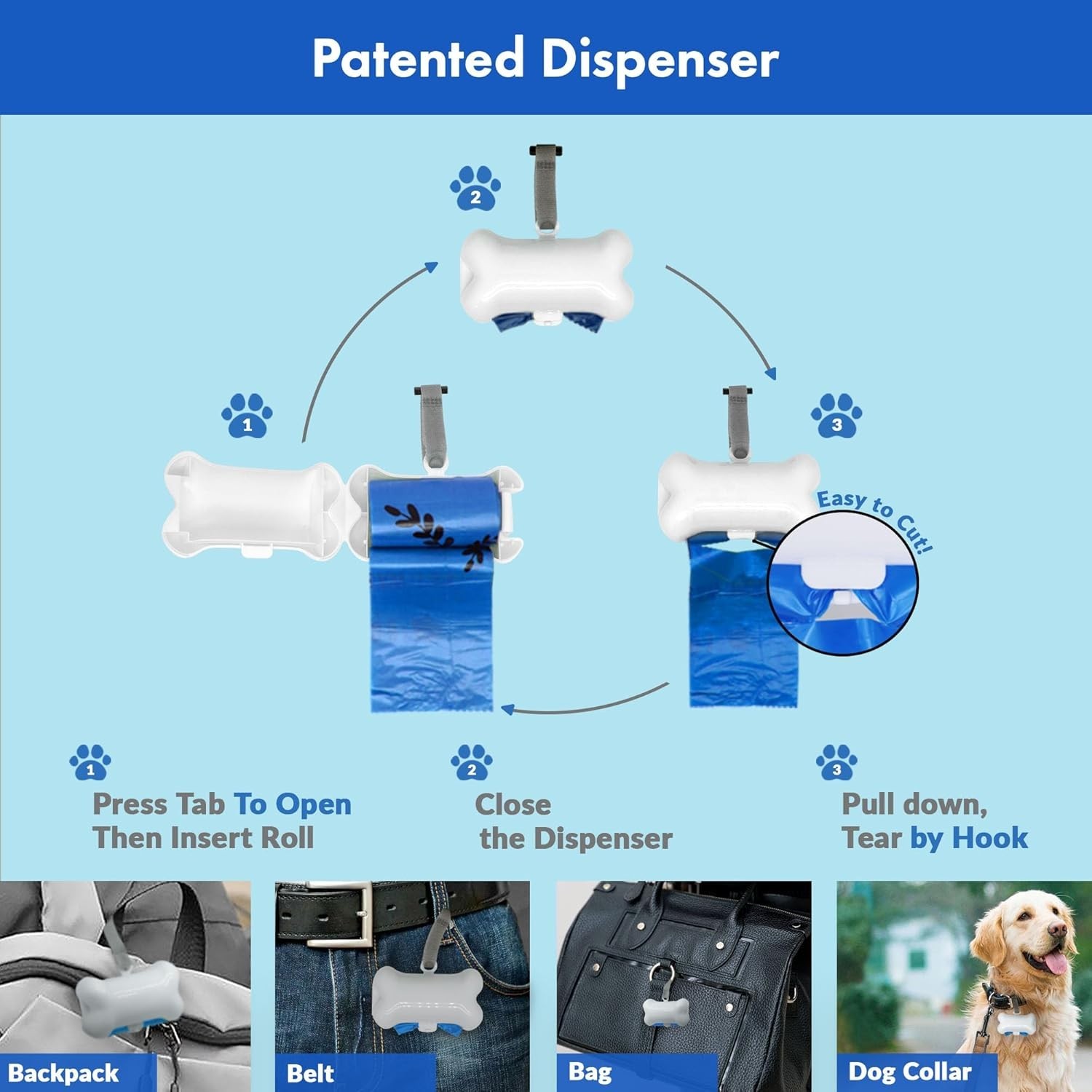 1000 Dog Poop Waste Bags with Dispenser and Leash Tie, 9" x 13", Blue, 1000 C...