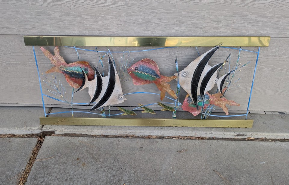 Vintage Curtis Jere Fish Aquarium Metal Wall Art Sculpture Mid Century Modern