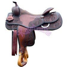 Western Reining sella pelle lavorata legno antico staffe equitazione reiner