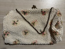 VINTAGE LAMARED CORDE BEAD FLORAL BEADED EVENING PURSE HANDBAG MADE IN USA