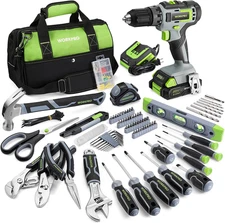WORKPRO Home Tool Set with 20V Cordless Lithium-Ion Drill Driver, Household Repa