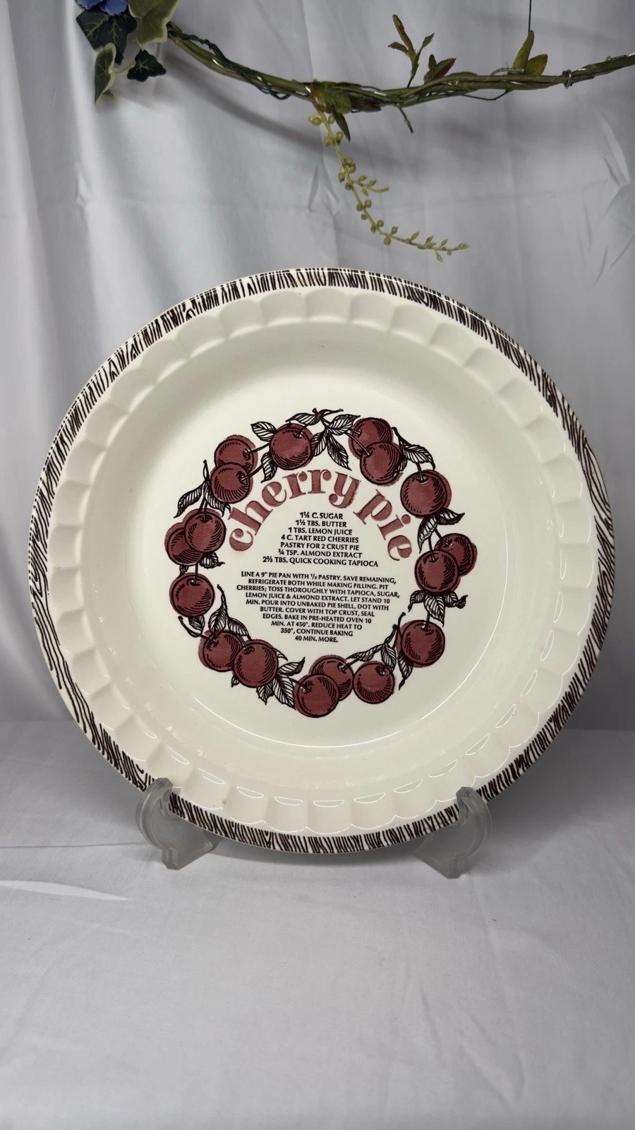 Royal China Co Country 1983 Harvest Cherry Pie Recipe Glazed Plate Vintage