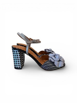 Chie Mihara Sandal in Black Leather and Silver Flower art. Biuty