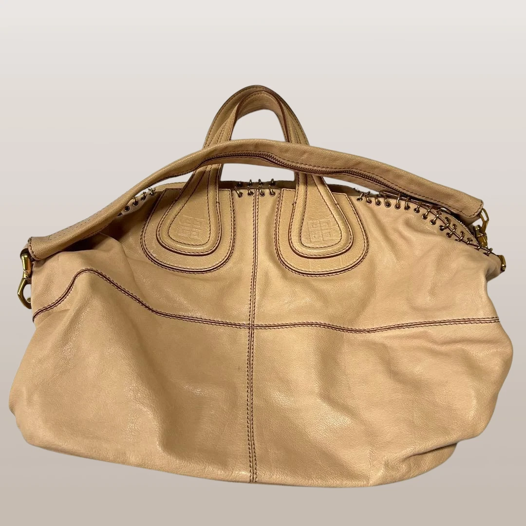 Givenchy — GIVENCHY Nightingale Authentic Shoulder Bag Handbag Tote Logo Zip 2Way Beige