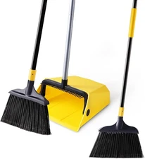 Commercial broom and dustpan set, 2 sets plus 1 set, with comb