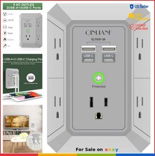 USB Wall Charger Surge Protector 5 Outlet Extender 4 USB Ports 1680J Power