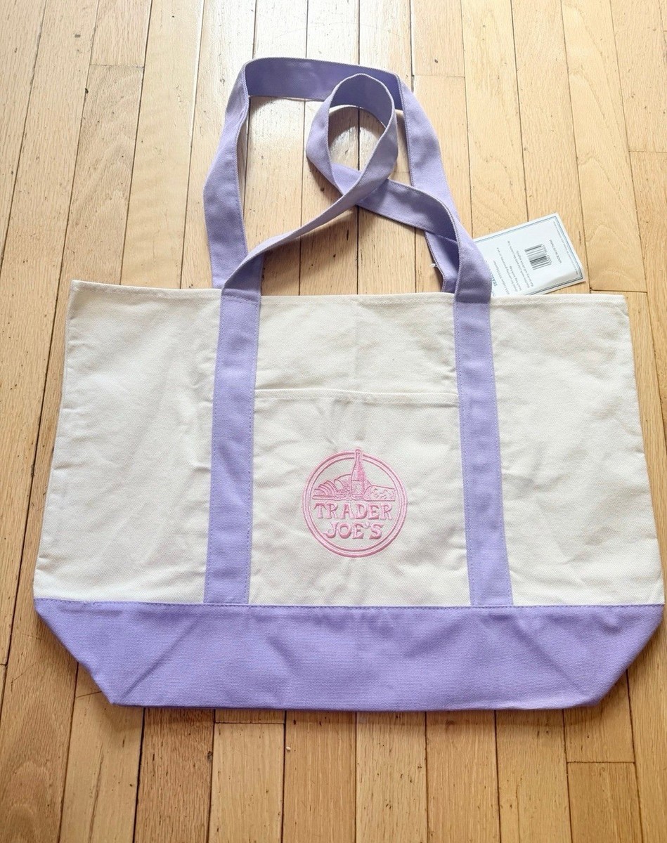 2026 Trader Joe's Large Canvas Bag Lavender Reusable Tote Bag