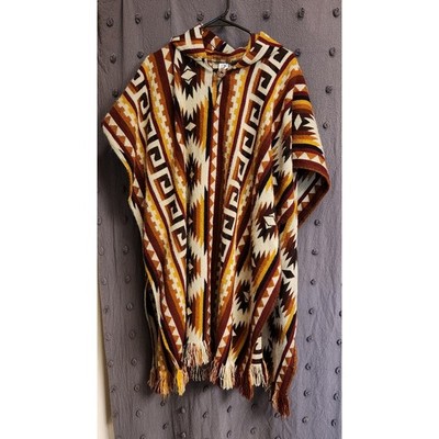 KENAY Hooded Poncho Unisex Burgundy Mustard Yellow Burnt Orange Southwest Boho