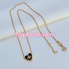 New! Tory Burch Gold & Black Heart Necklace with Jewelry Pouch Size:45cm