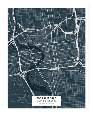 Modern Urban Map Poster Wall Art - Columbus City Design Fine Art Print
