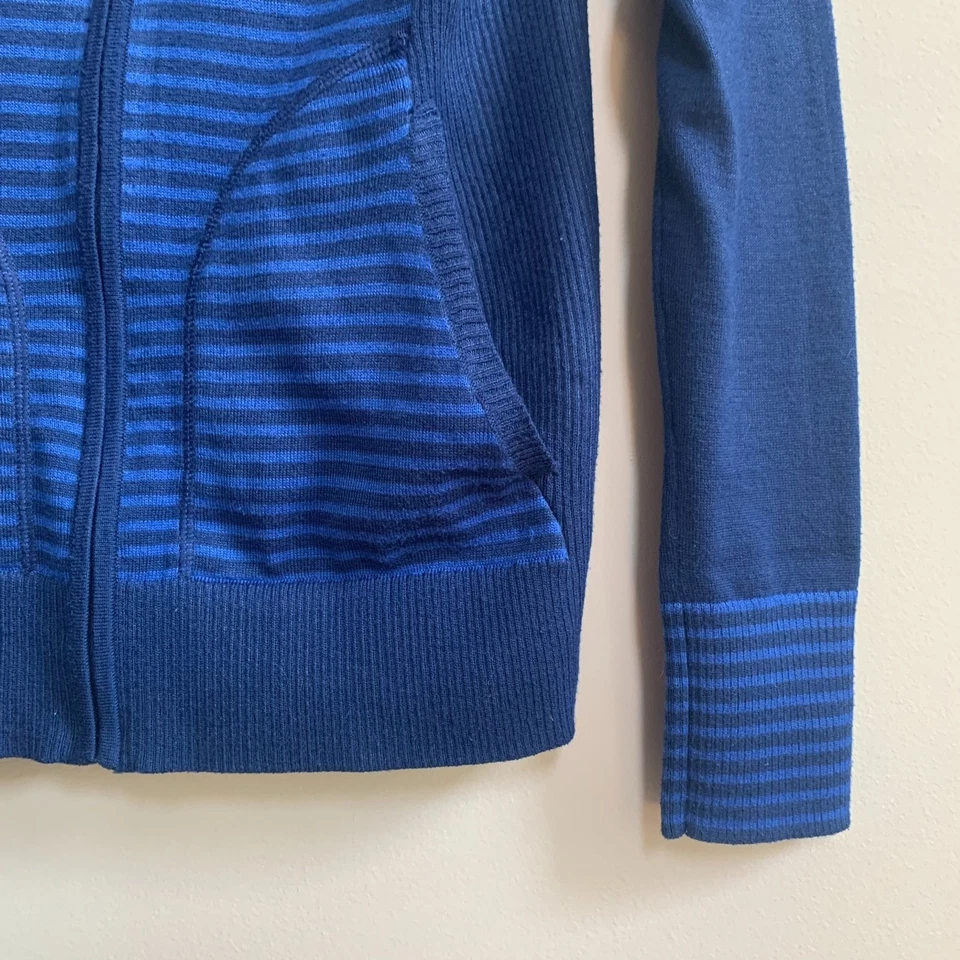 REI CoolMax 全拉链毛衣女式 S 蓝色条纹露营远足户外模拟领 — 第 4/4 张图片