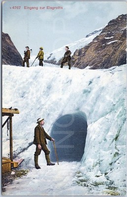 Eishöhleneingang Entdecker antike Postkarte Schweiz Eingang Eishohle