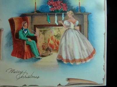 VINTAGE ''ENJOYING THE WINTER FIRESIDE!!'' CHRISTMAS GREETING CARD