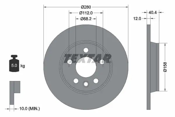 Disque de frein plein 92083903 TEXTAR pour VW TRANSPORTER T4 Autobus/Autocar - Image 3