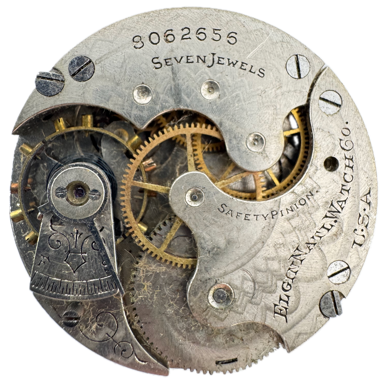 Antique 1900 Elgin 7 Jewel Hunter Pocket Watch Movement 206 USA 6s Mechanical