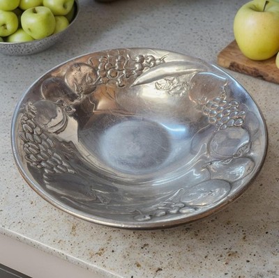 Large Wilton Armetale 16'' Embossed Fruit Pattern Pewter Serving Bowl