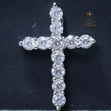 Christmas Sale Moissanite Cross Pendant Solid 14K White Gold Round Cut 1.65 CT