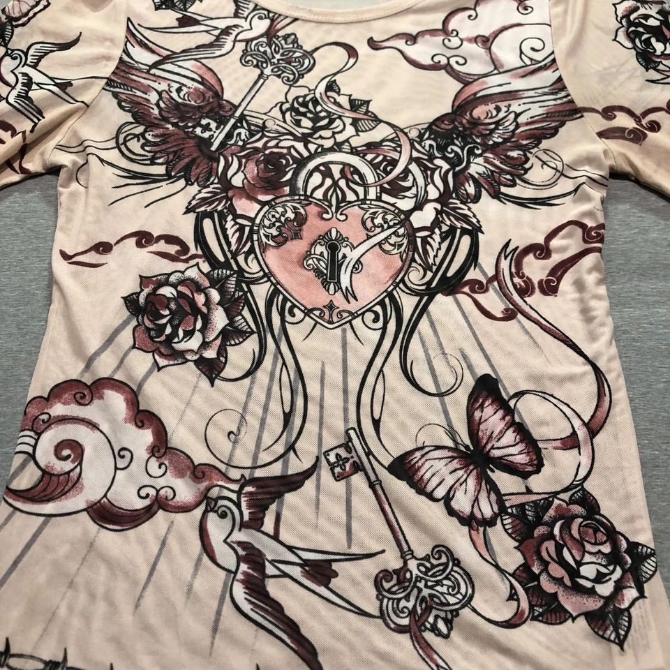 Wild Fable Shirt Womens Medium Sheer Floral Butterfly Retro Feminine Indie Beige - Image 4 of 4