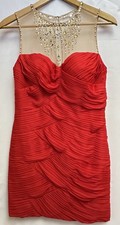 Adrianna Papell Womens Pink Shirred Stretch Beaded Sheath Dress Size 10