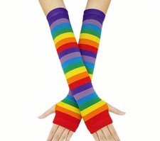 Long Arm Warmers Solid - Striped Fingerless Gloves Winter Wrist Warmer for Women