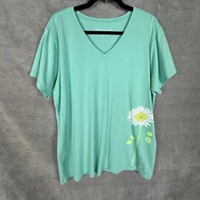 Life Is Good Top Women Extra Large Green Crusher Tee Short Sleeve Flower Outdoor