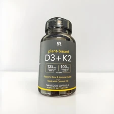 Sports Research  Plant Based Vitamin D3 + K2, 160 Veggie Softgels, Exp 04/2027