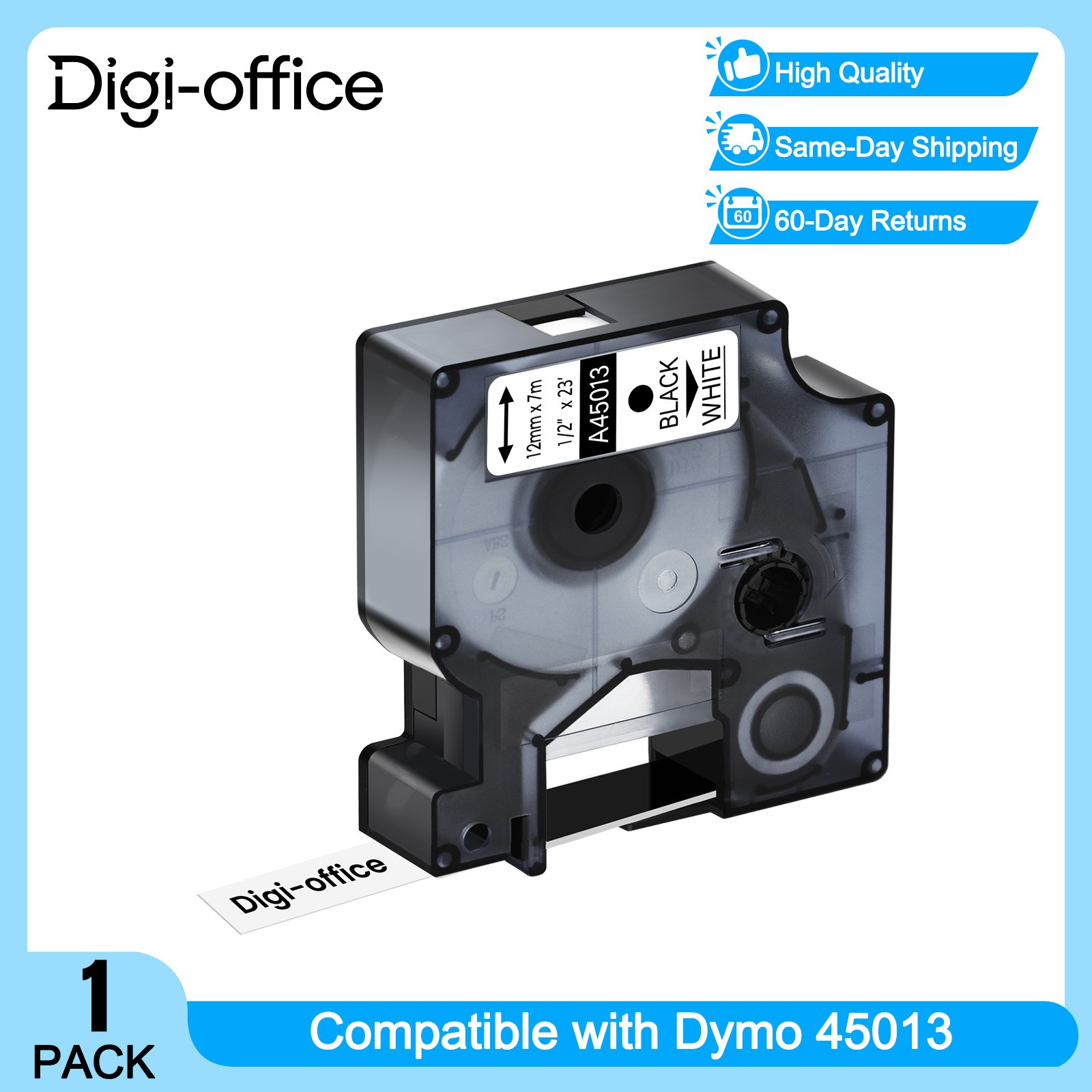 12mm Black on White 45013 Tape For Dymo D1 Label Maker LabelManager 160 200 1/2"