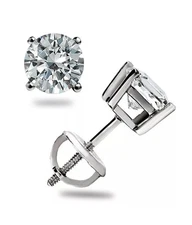 1.05Ct Brilliant Lab Created Studs Earrings 14K White Gold Screw Back 6mm