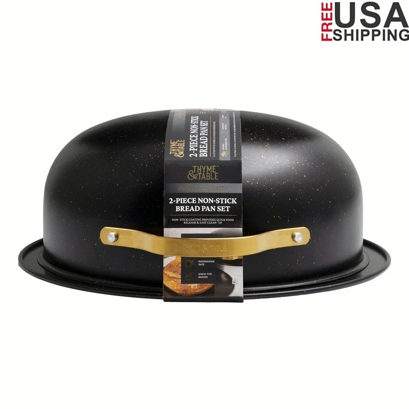 2-Piece Non-Stick Bread Pan Set W/ Domed Lid Artisan Baking Easy Release Black