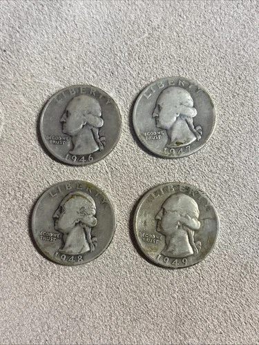 Washington Quarters, Set Of Four, 90% Silver, 1946-S, 1947-D, 1948-S & 1949