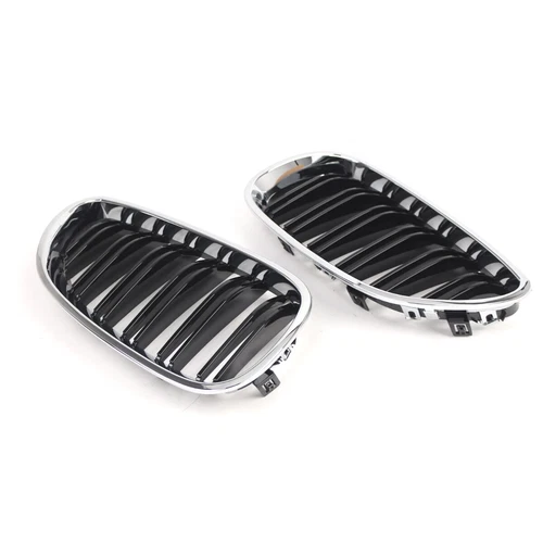 For BMW E60 E61 2003-2010 2Pcs ABS Chrome+Black Dual Slat Front Bumper Grilles - Picture 4 of 9