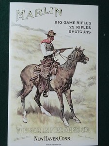  Marlin Firearms Advertising Poster Frederic Remington Artist, Cowboy on Horse