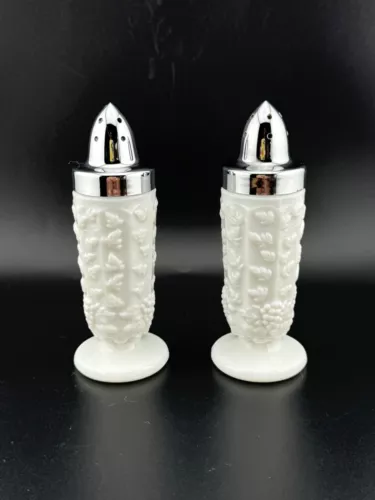 Vintage Westmoreland Milk Glass Paneled Grape Salt And Pepper Shakers