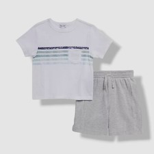 Splendid Kids Boy's White Striped Del Mar Crewneck T-Shirt  Shorts Set Size 7